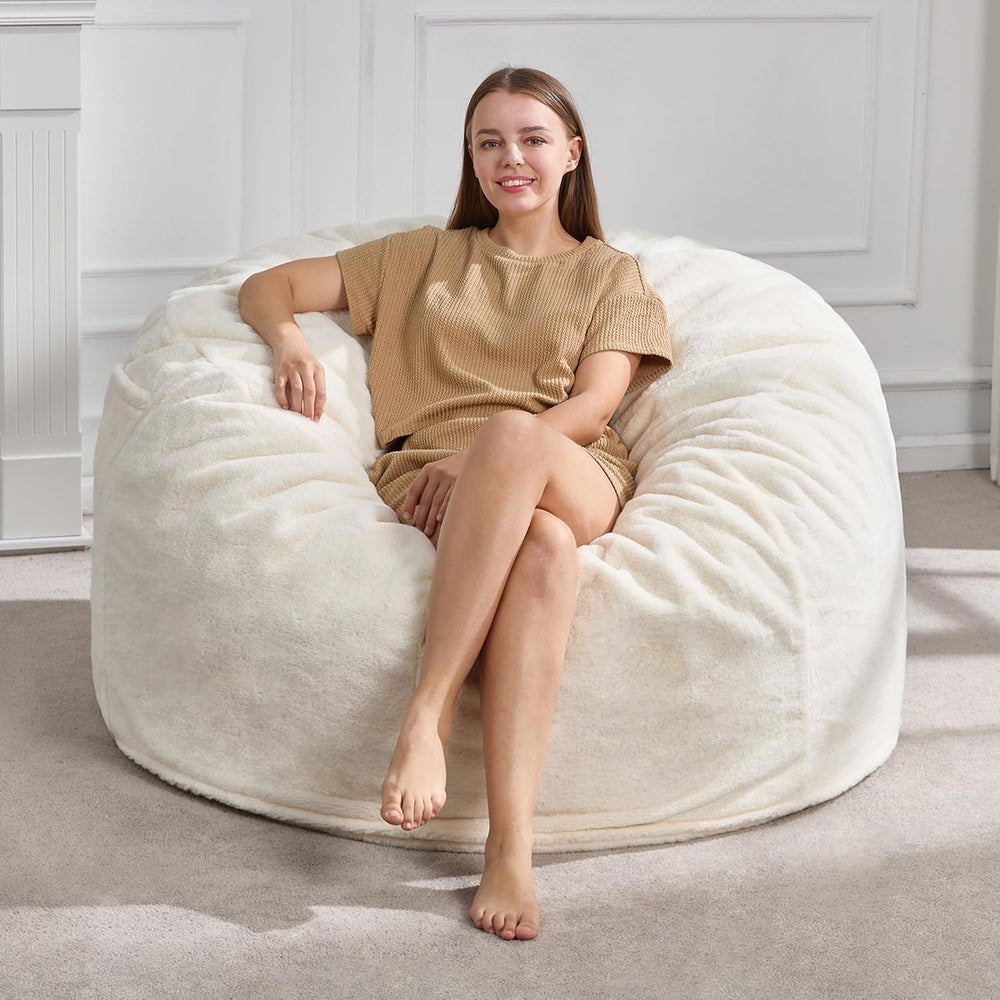 Hobestluk Adult Bean Bag Chair 4FT Large Lounger with Plush Cover, White | Me...