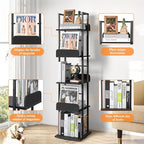 Bikoney Rotating Bookshelf, 5-Tier Bookshelves Tower for Corner, Small Narrow Bookcase, Tall Industrial Bookshelf, Wood and Metal Black