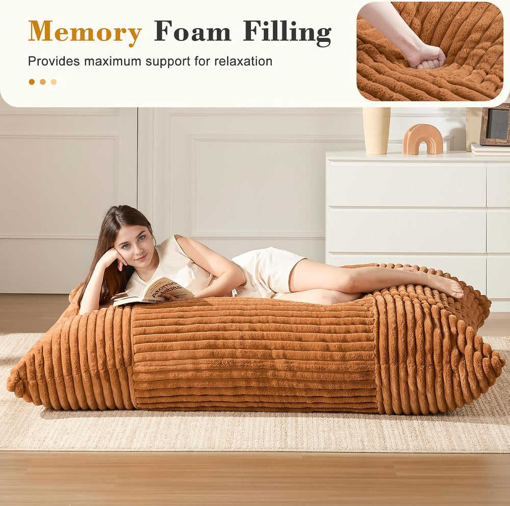 3-in-1 Giant Bean Bag Chair for Adults & Kid, Convertible Floor Sofa to M...