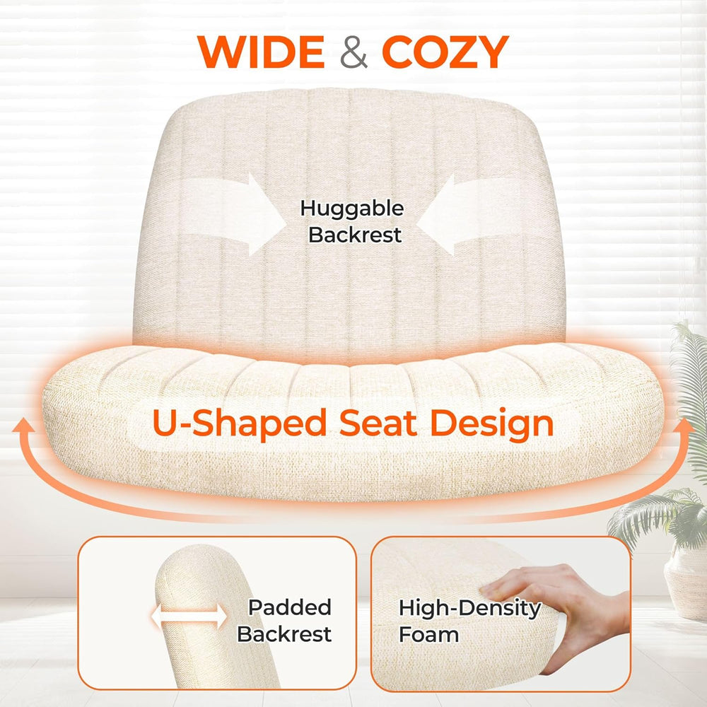 Orange Factory Criss Cross Chair, Wide Fabric Vanity Desk Seat, Beige Wheel |...