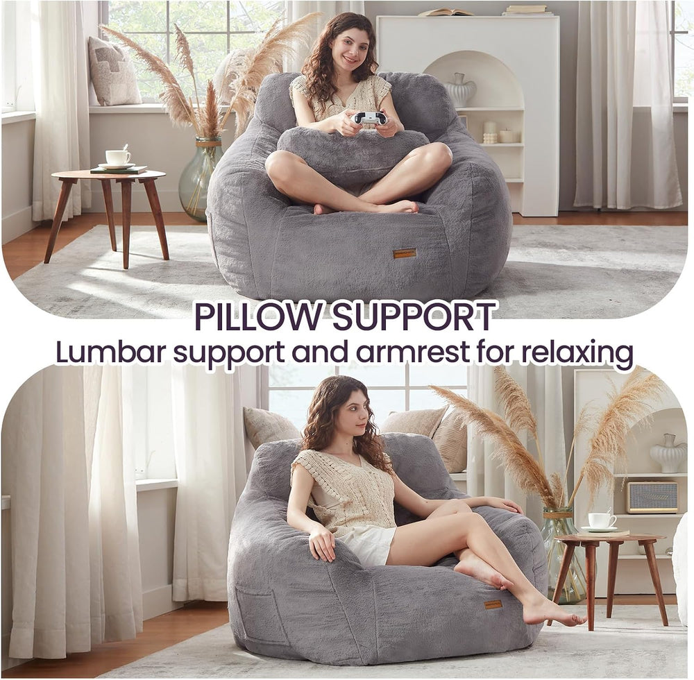 EBENCHICO Giant Bean Bag Chair for Adults Oversized Faux Fur BeanBag Sofa | W...