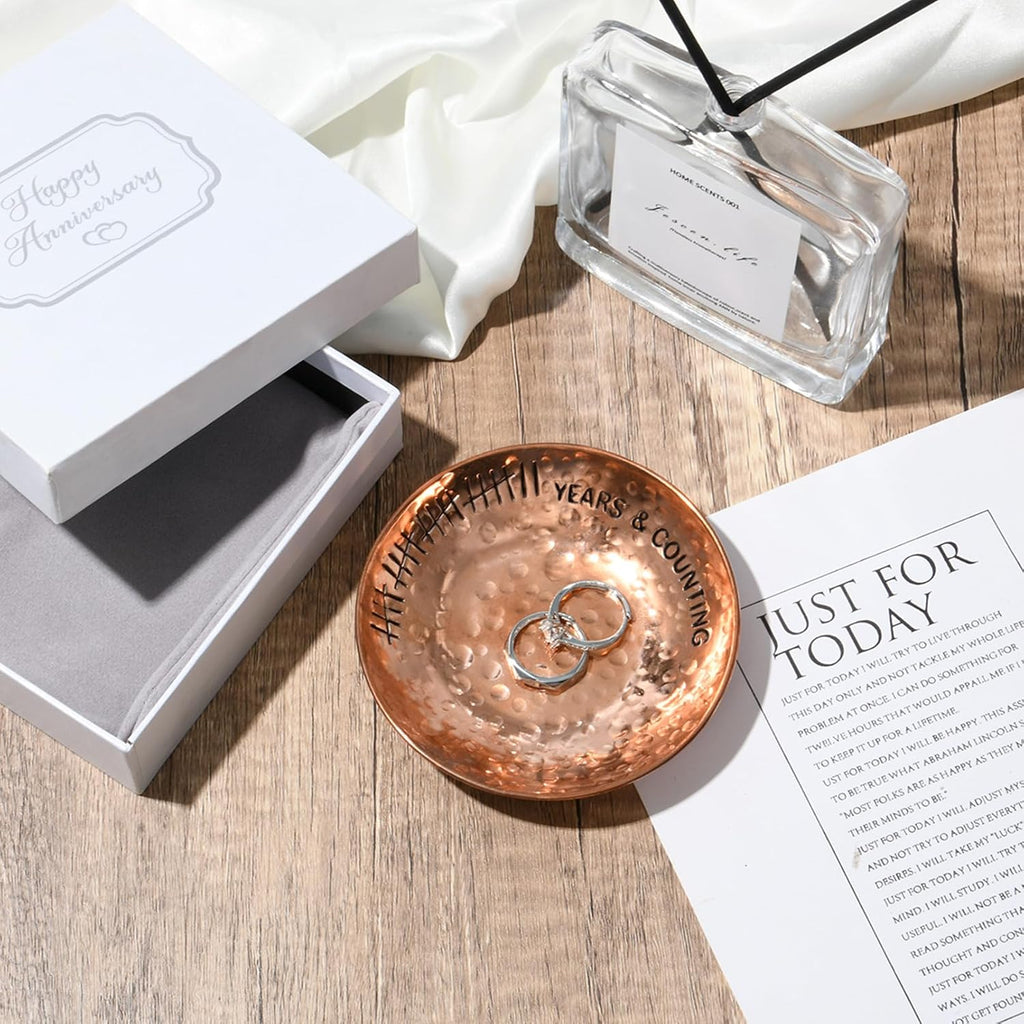 22 Year Wedding Anniversary Copper Gifts 22th Gifts 4" Copper Jewelry Tray Engraved Decorative Dish for Couple Him or Her