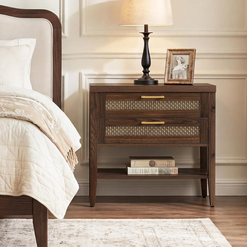 SICOTAS Night Stand Set 2,Rustic Nightstand Set of 2 with Drawer and Shelf | ...