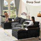 142.5" U Shaped Couch, Modular Sectional Sofa, 3-Seater Comfy Cloud Couch, Set of Modular Pieces with Movable Ottoman, Deep Seat Couches for Living Room, Chenille, Black