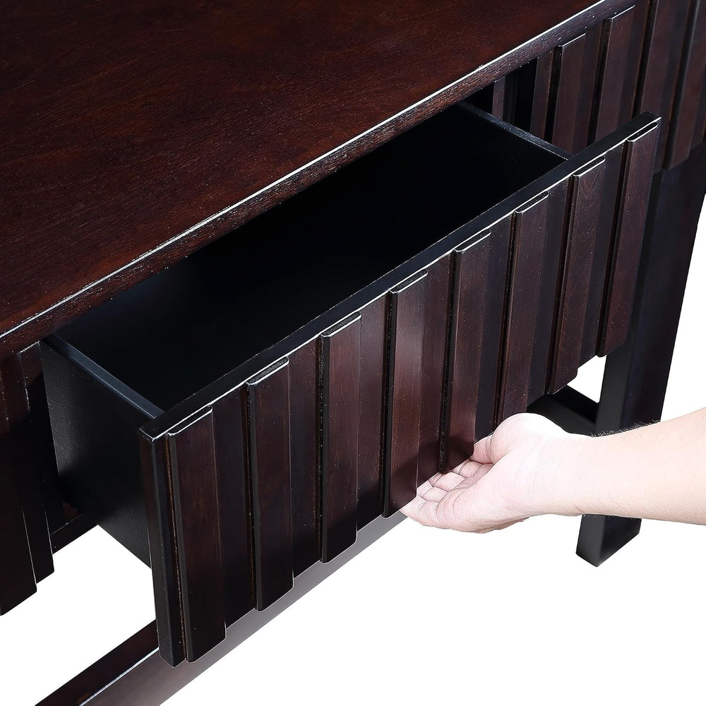 Knocbel Fluted Console Table with 3 Storage Drawers, Farmhouse Mid Century So...