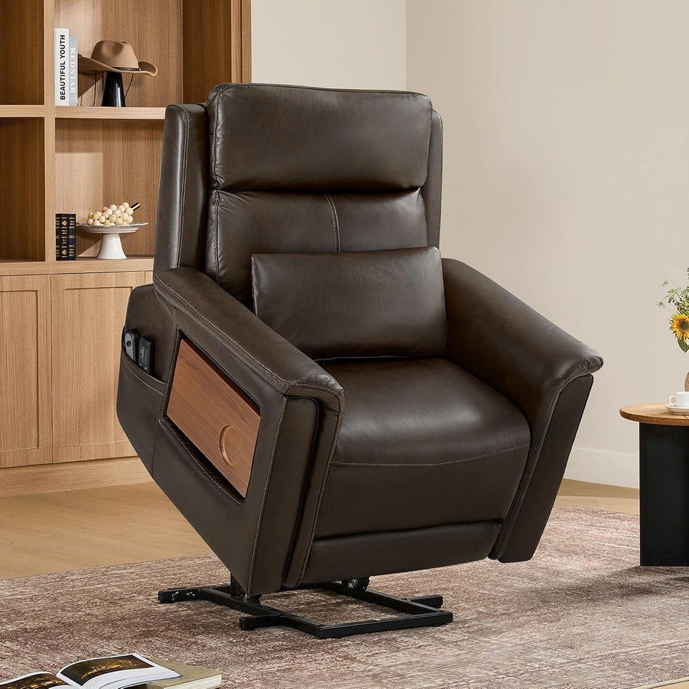 CHITA Leather Power Lift Recliner Chair for Elderly, Heat & Massage, Brown