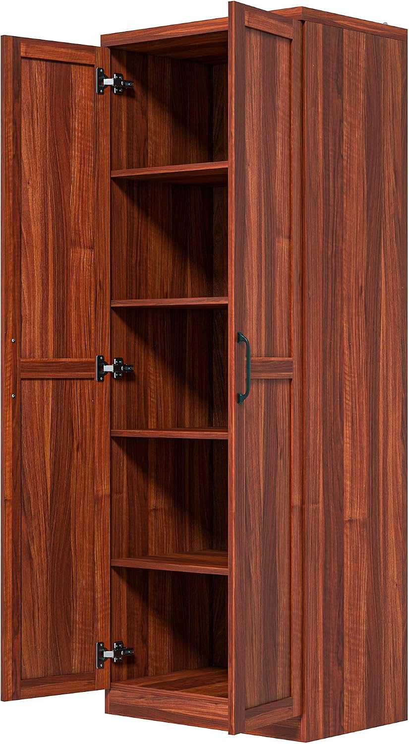 63" 2-Door Kitchen Pantry, Freestanding Storage Cabinet with 5-Tier Shel...