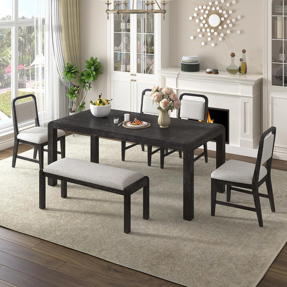 LUMISOL 6-Piece Solid Wood Dining Table Set, Extendable Kitchen Table Set for...