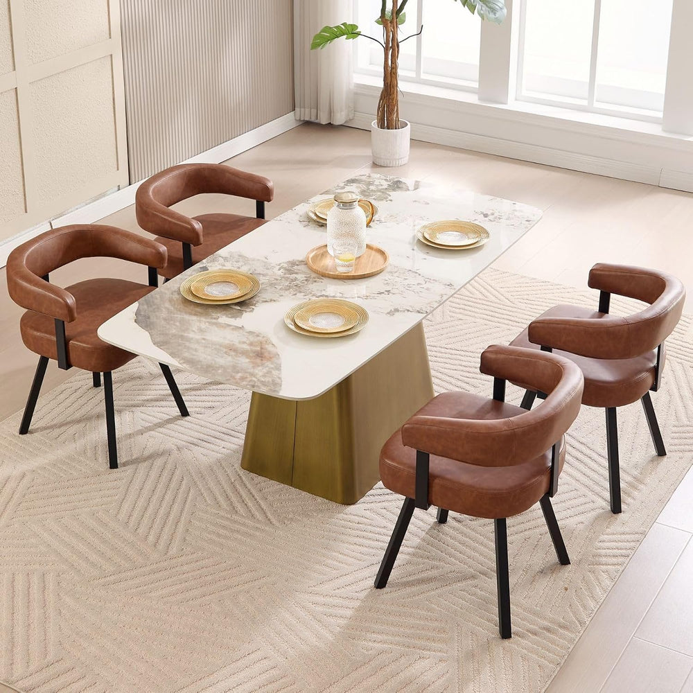 LukeAlon PU Leather Dining Chairs Set of 4, Simple Upholstered Side Chair wit...