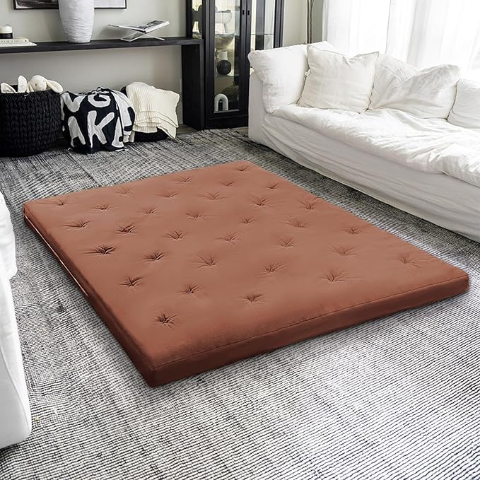 ZonLi Japanese Floor Futon Mattress Queen Size 60"x 80",100% Cotton Cover 4'' Thicken Tatami Mattress,Foldable Sleeping Pad,Portable Dormitory Tatami Mat,Roll Up Floor Lounger Bed for Adult
