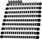 Socket Organizer Drive ABS Tools - Grey Socket Holder, Premium Quality 9 Pieces Socket Holders Kit 1/4-Inch x 48 Clips, 3/8-Inch x 45 Clips, 1/2-Inch x 36 Clips（9PC,Grey)