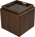 HomePop 17.5" Storage Ottoman with Tray Top - Brown Faux Leather