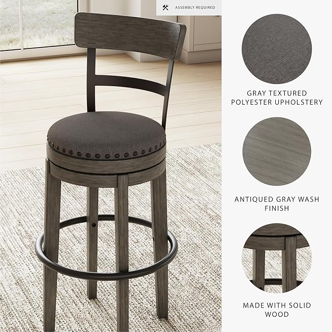 Signature Design by Ashley Caitbrook 30" Farmhouse Bar Height Upholstere...
