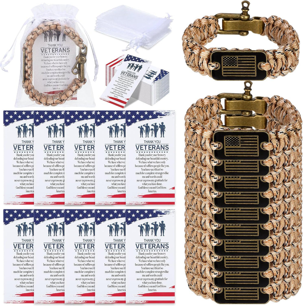 Tondiamo Paracord Bracelets Bronze USA Flag Card Bag