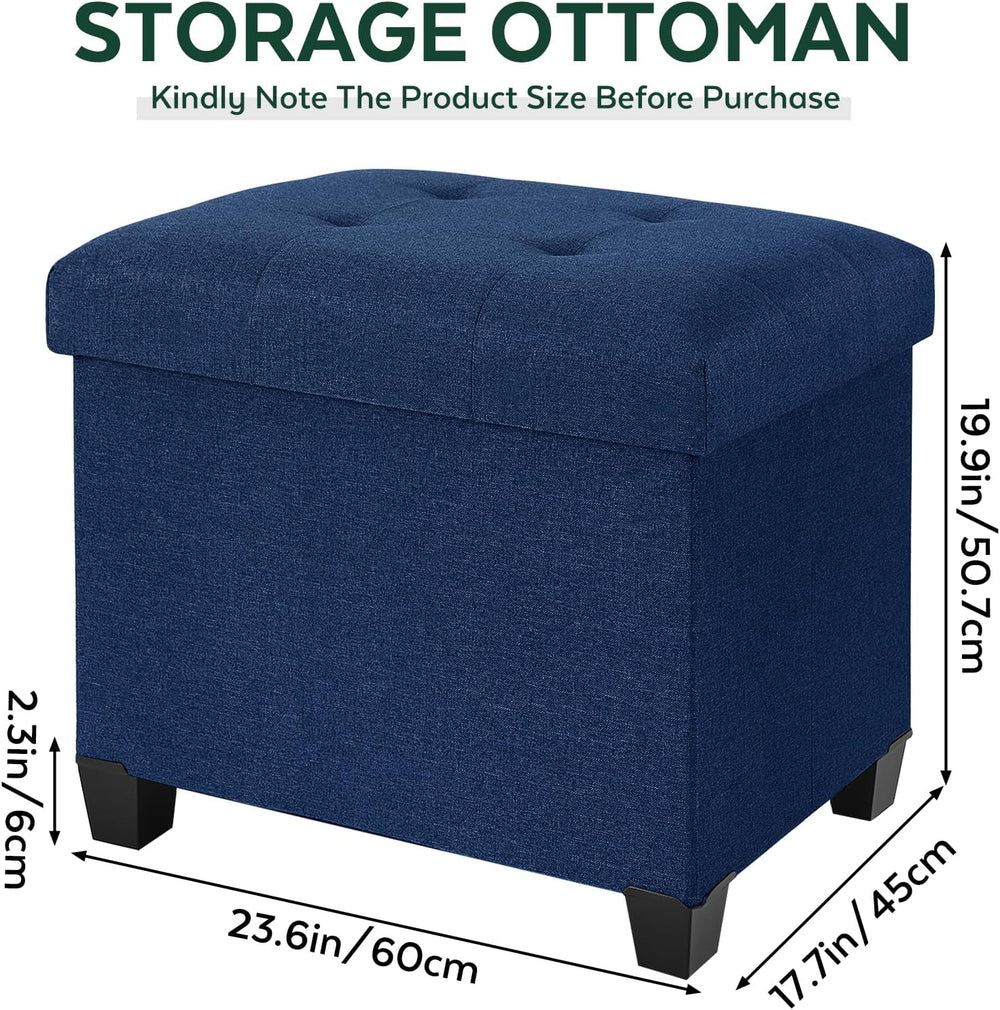 Ottoman with Storage, Rectangular Storage Ottoman, Linen Ottomans with Legs f...