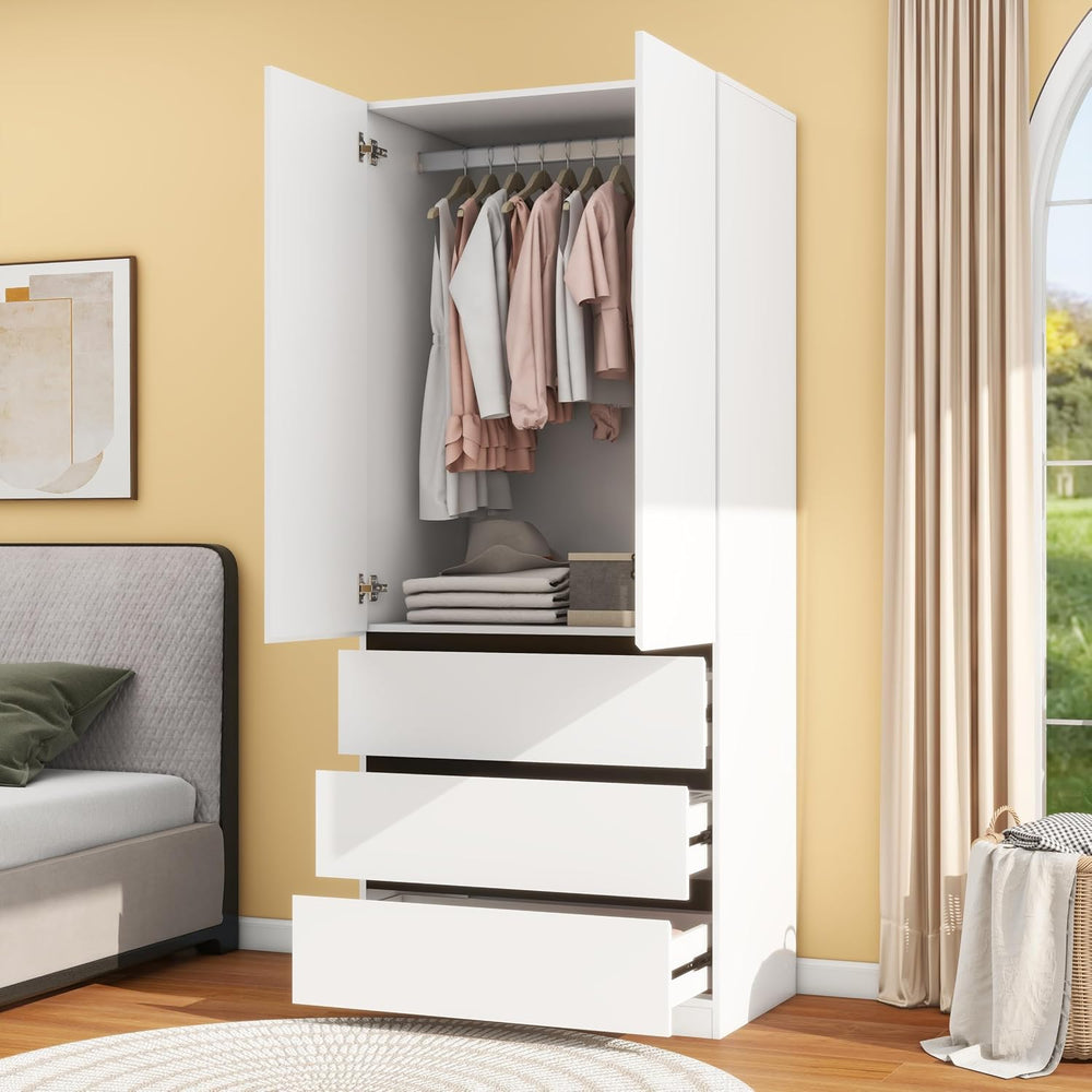 Wooden Wardrobe Closet with 2 Doors: 75" Bedroom Armoire Wardrobe Closet...