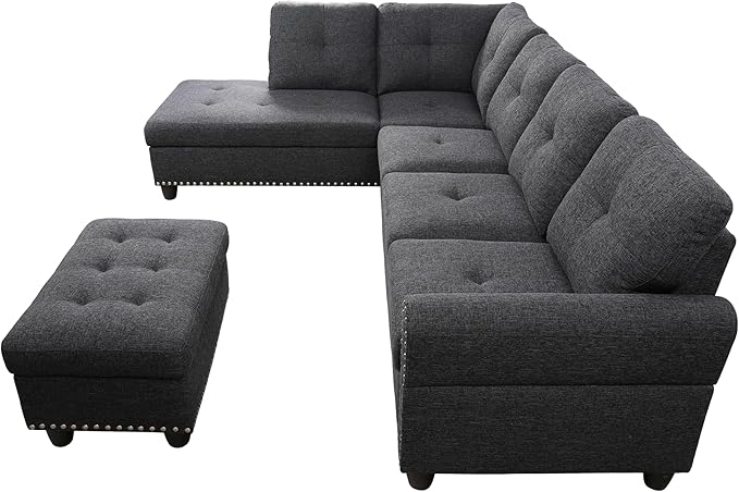 Evan Sectional Sofa or Couch with Ottoman for Living Room, Apartment, Bedroom, Office