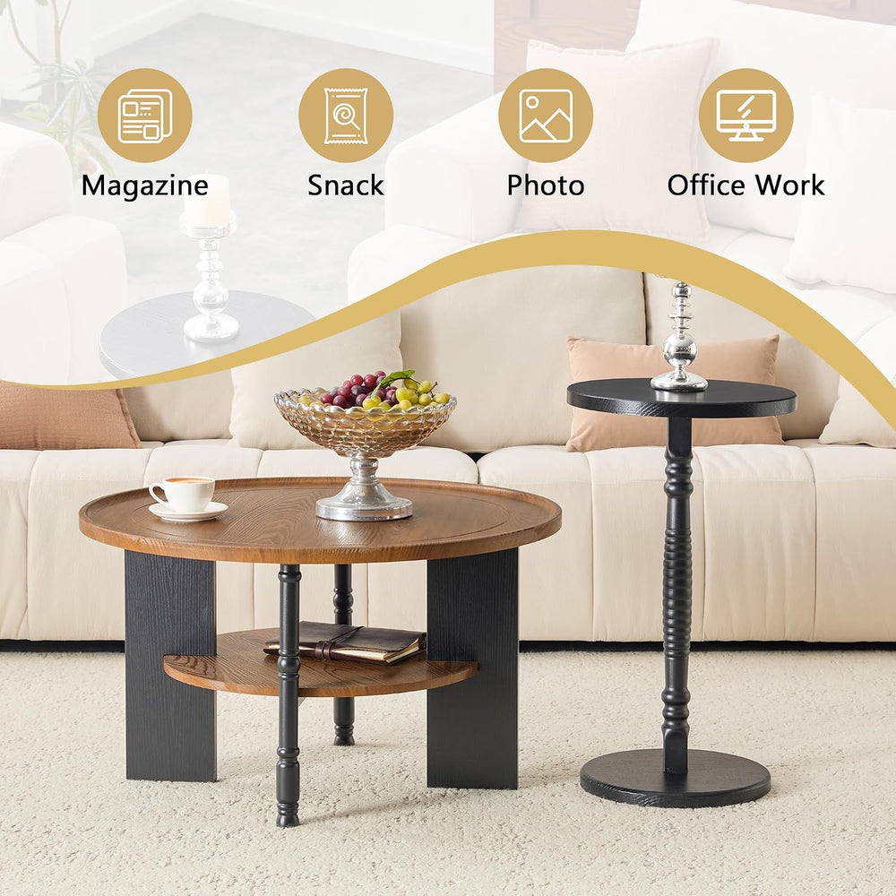 2-Piece Coffee Table Set, Walnut and Black Wood Grain, Side Table | Wood Grai...