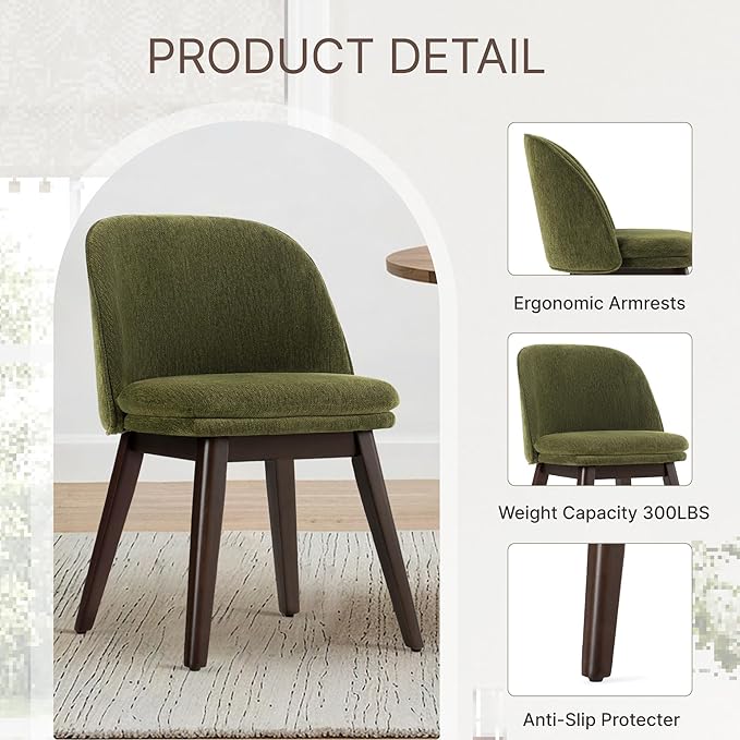 Wooden Dining Chairs Set of 4, Fabric Upholstered Modern Dining Room Chairs w...