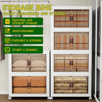 Storage Bins with 2 Lids and Wheels, Collapsible Bathroom Storage Cabinet with Clear Doors, Plastic Stackable Closet Organizers and Storage Containers White 942 QT