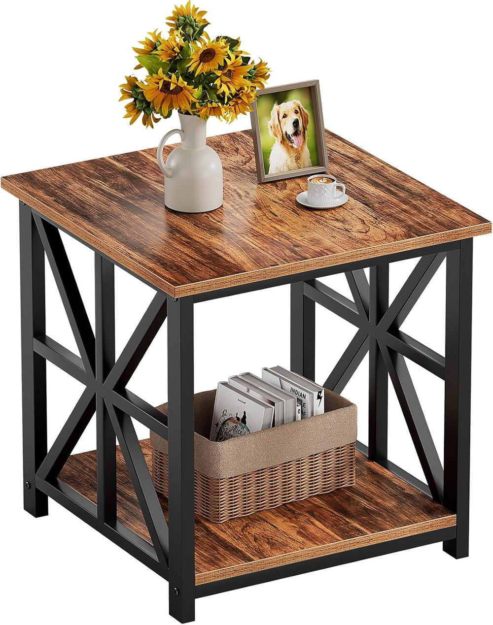 GreenForest End Table with 2-Tier Storage Shelf, 19.7 inch Side Table for Liv...