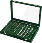 Frebeauty Ring Organizer Tray 100 Slots Ring Holder with Clear Lid Velvet Storage Box Jewelry Tray for Jewelry Store Earring Display Case for Jewelry Show Studs Box for Women(Blackish Green)