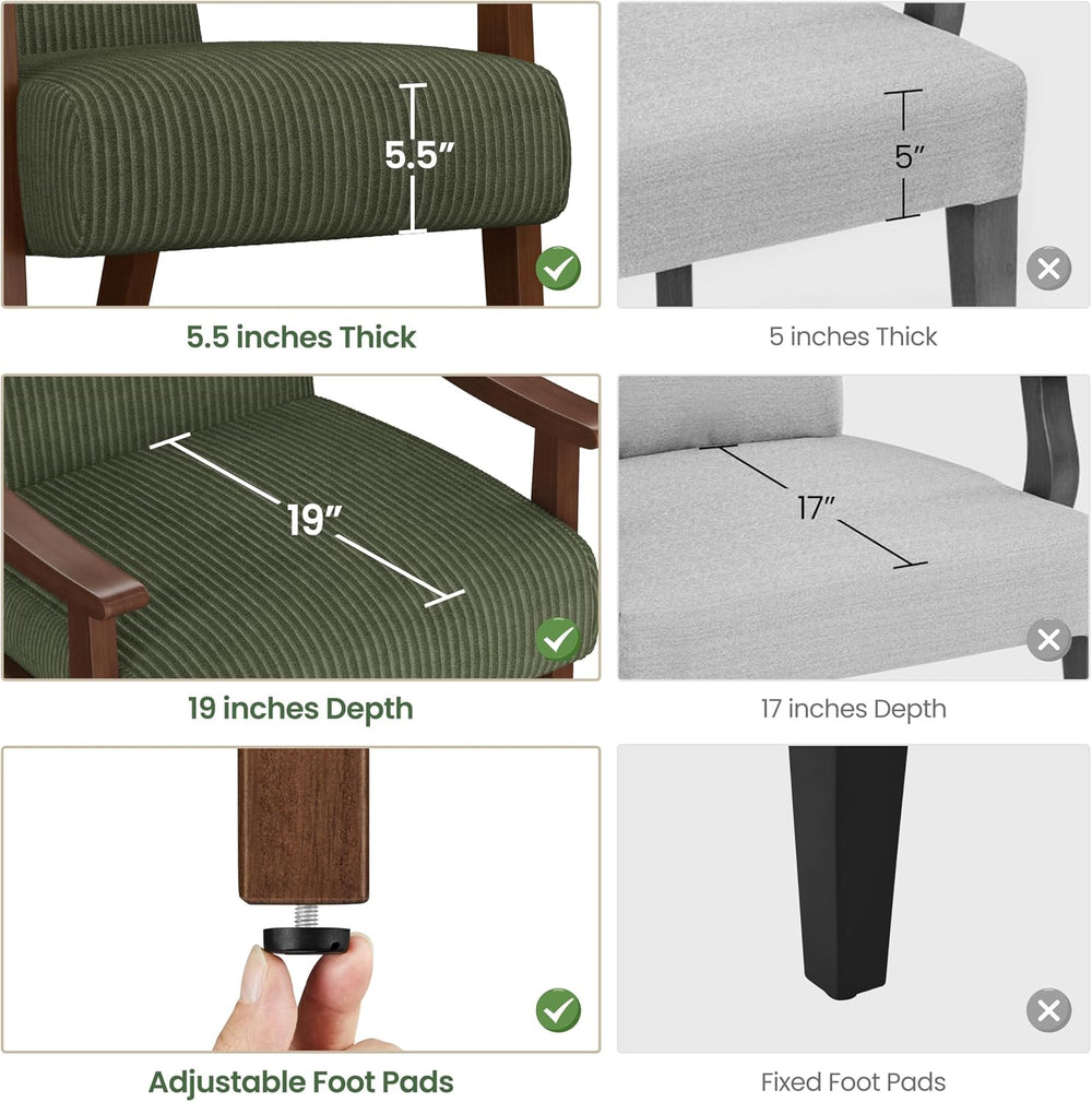 Yaheetech Accent Chairs, Mid-Century Corduroy Fabric Armchairs, Dark Green | ...