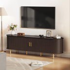 DHH 70.8 Inch Mid Century Modern TV Stand with Power Outlet for TVs up to 80 Inch, Entertainment Center with Storage and Adjustable Shelves, Media Console with Sliding Doors for Living Room(Brown)