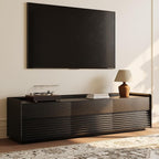 POVISON Fully-Assembled Mid Century Modern TV Stand, 70.87" Entertainment Center with LED Light, Black Walnut Solid Wood TV Console for Living Room, TV Stand with Storage