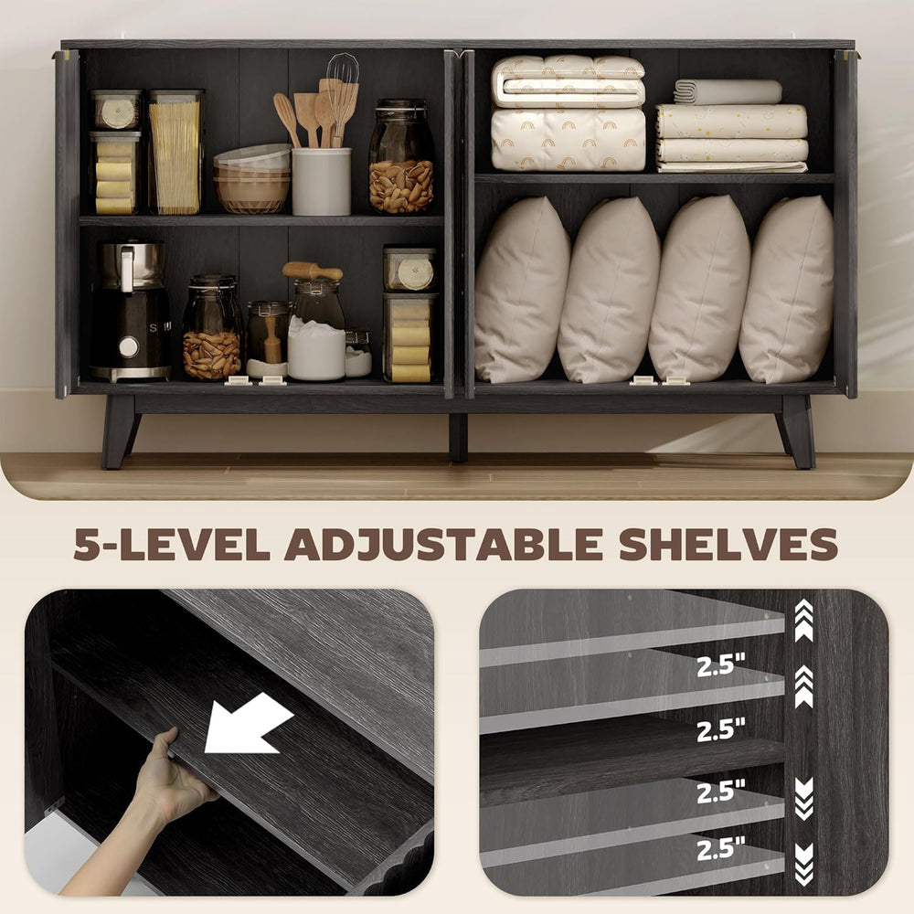 HOMCOM Fluted Sideboard Buffet Cabinet, 55" Modern Accent Console Cabine...
