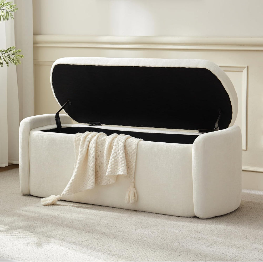 VKNOW Storage Bench, Upholstered Storage Ottoman Bench with Hinge, Cream | Ot...