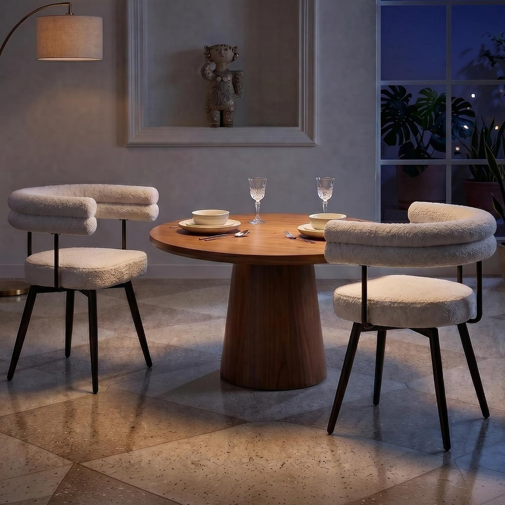 AODAILIHB 360° Swivel Boucle Dining Chairs Set of 2,Modern Upholstered Kitche...