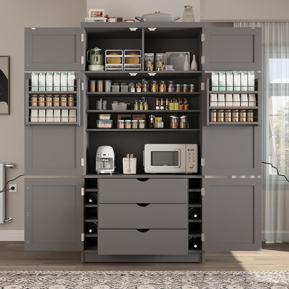 Merax Kitchen Pantry Storage Cabinet, Freestanding Buffet Cabinet with Microw...