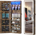 LVSOMT LED Mirror Jewelry Cabinet, Wall/Door Mount Jewelry Armoire Organizer with Lights, Full Length Mirror with Jewelry Storage, Over the Door Hanging Cabinet (Rustic Brown)