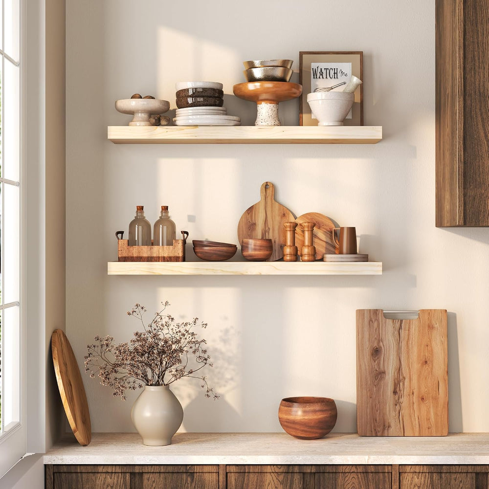 30 Inch Floating Shelves for Wall, Deep Rustic Solid Wood Floating Shelves fo...