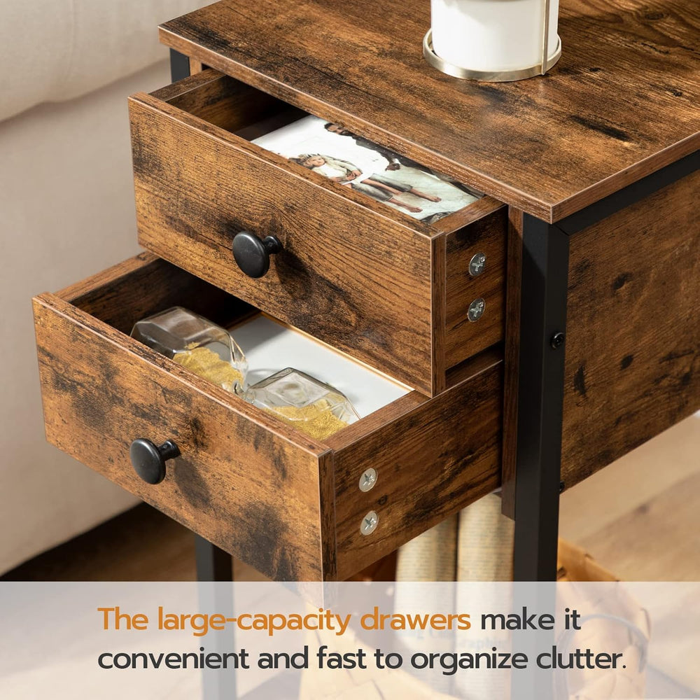 HOOBRO Tall Nightstand, End Table with 2 Drawers and Storage Shelf, Industria...