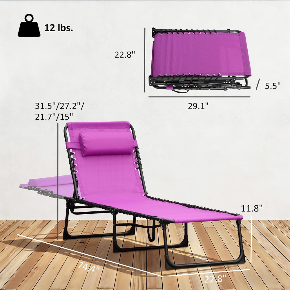 Outsunny Folding Chaise Lounge Chair Outdoor Mesh Seat Purple