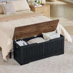 VANKILEY 47.2“Storage Chest Extra Large,Wooden Storage Bench,Black+Brown | Storage trunk with 2 Safety Hinges,47.2x15.7x19.1Inch,Shoe bench,Storage Bench for Bedroom,Living Room,Entryway,Easy Assembly