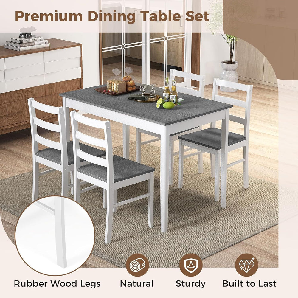 COSTWAY 5-Piece Dining Table Set for 4 w/Rubber Wood Structure, Grey | Spacio...