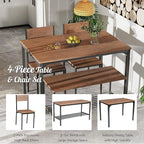 Giantex Dining Table Set for 4, 43" Kitchen Table and Chairs, Dining Bench with Metal Frame & Storage Rack, 4-Piece Modern Functional Desk Set for Dinette, Small Space, Apartment, Restaurant, Walnut