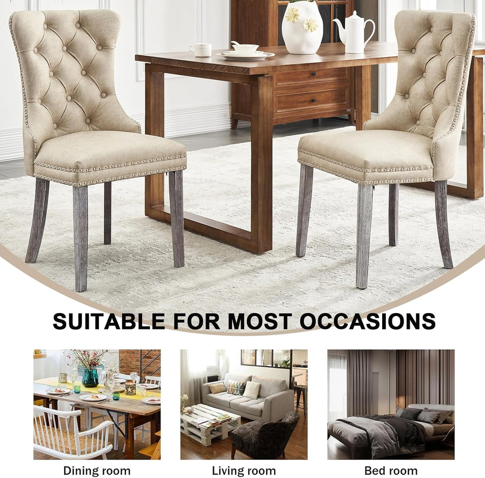 Leather Dining Chairs, Upholstered Dining Room Chairs, Beige, Set of 6