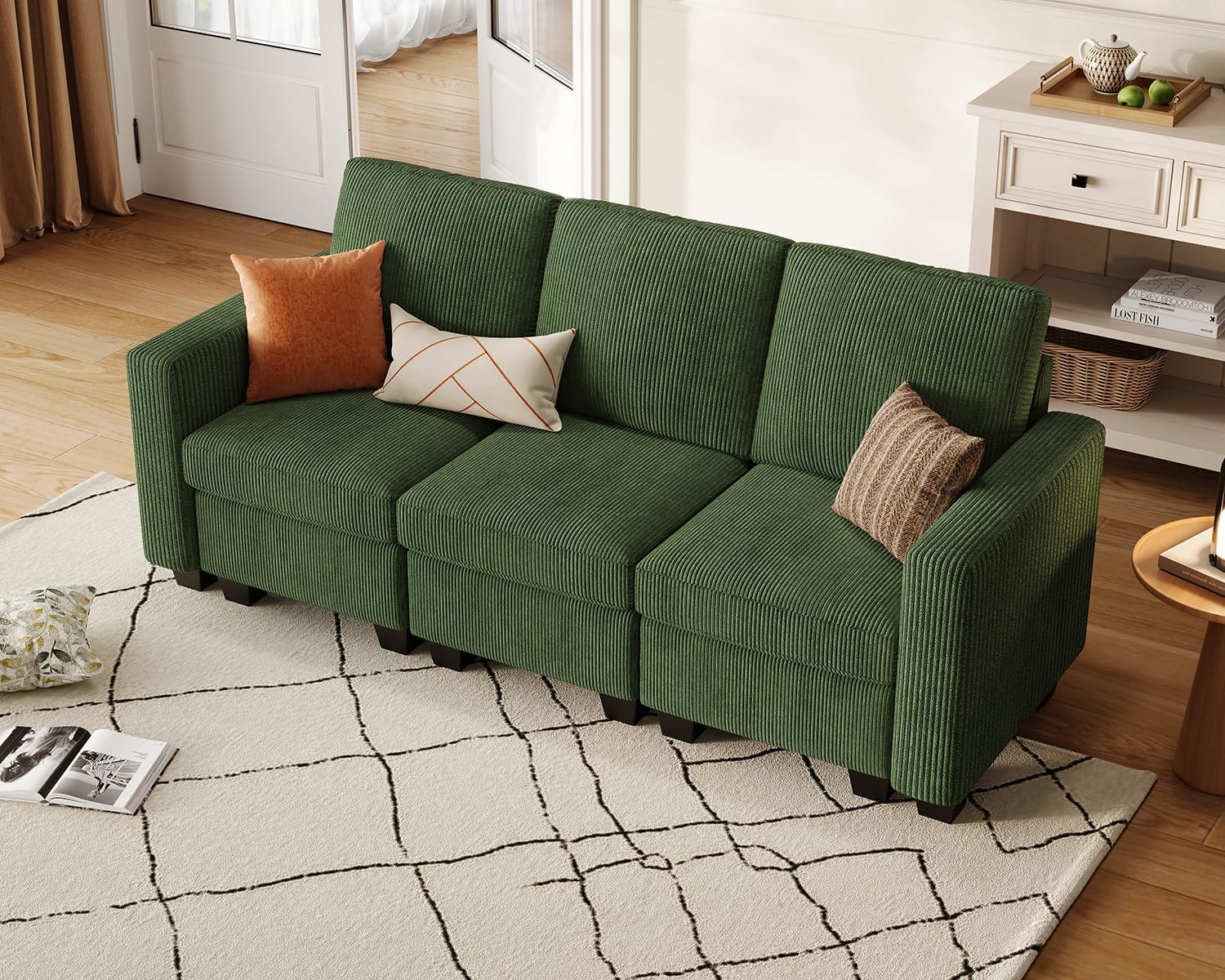 CHIC HOUSE Modular Sectional Sofa with Storage Ottomans, Corduroy Cloud Couch for Small Spaces & Apartments, Reconfigurable L/U Shaped Convertible Corner Sofa, Beige, 5 Seater Sectional