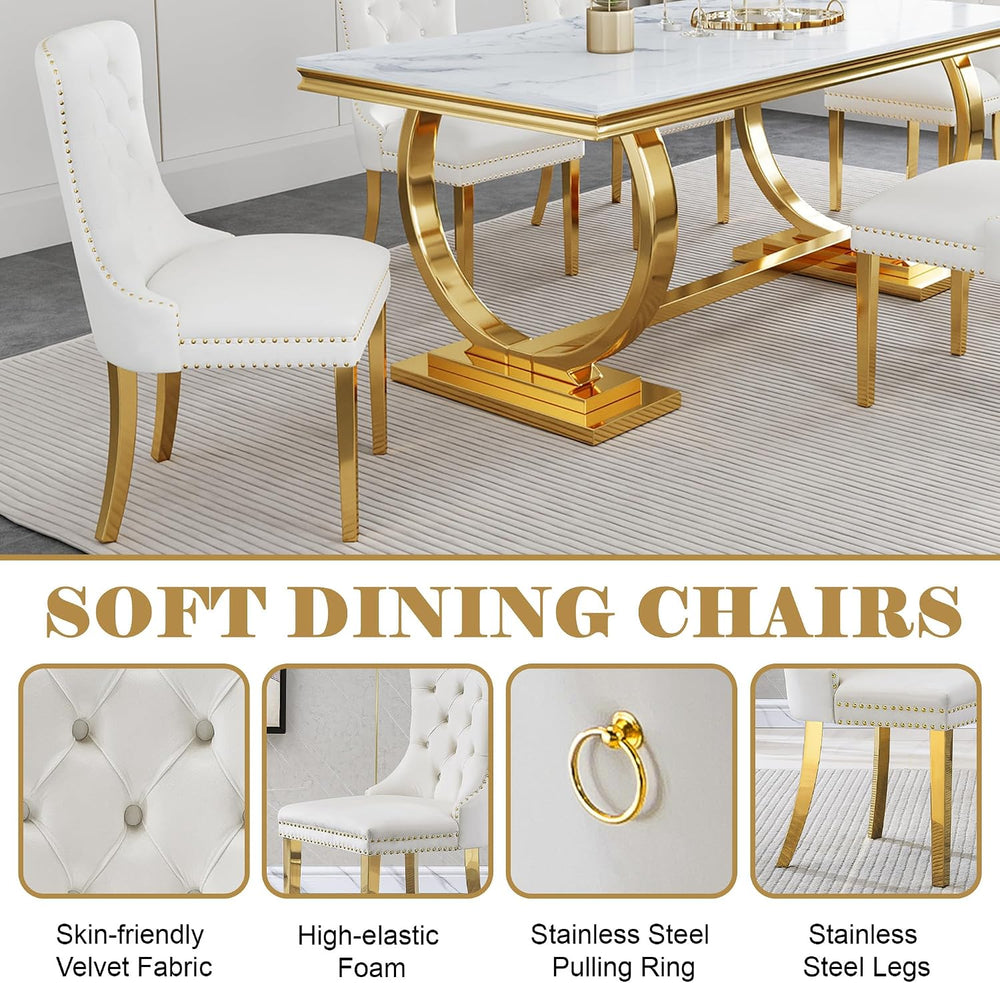 White Velvet Dining Chairs Set of 2, Mid Century Modern Kitchen & Dining ...