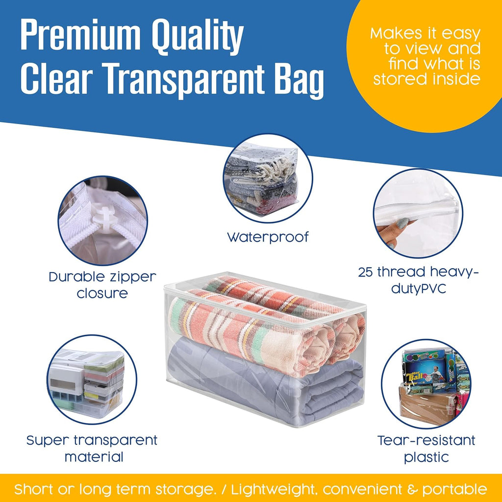 Houseables Clothes Storage Bag, Sweater Bags Moth Proof, Moth Proof Sweater Storage, Clear Zipper Organizer, Vinyl Zippered Plastic Protection, Blanket, Linen, Clothing, Quilt, Bed Sheet, 24x13, 5 PK