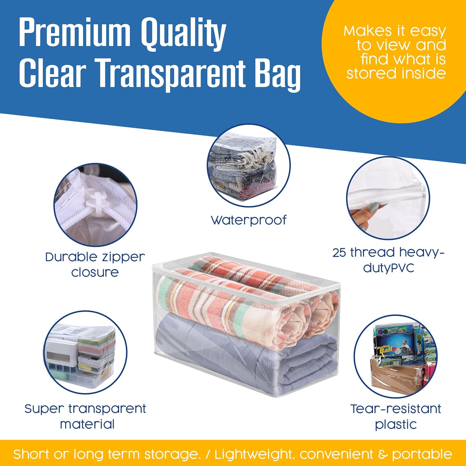 Houseables Clothes Storage Bag, Sweater Bags Moth Proof, Moth Proof Sweater Storage, Clear Zipper Organizer, Vinyl Zippered Plastic Protection, Blanket, Linen, Clothing, Quilt, Bed Sheet, 24x13, 5 PK
