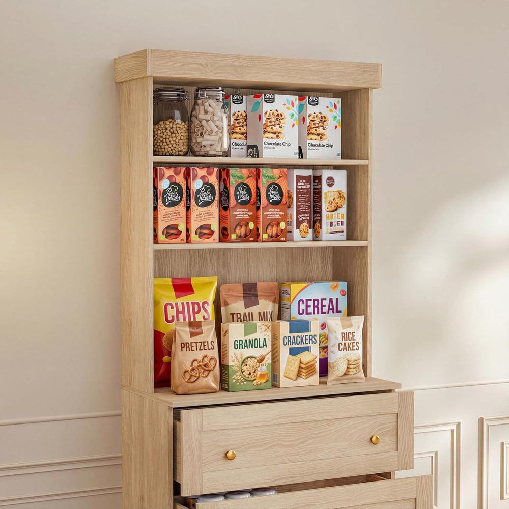 Vyre 71" Farmhouse Pantry Cabinet Set of 2, Rustic Brown Freestanding Co...