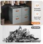 Shoe Organizer for Closet, 2 Pack Foldable Shoe Storage Organizer with Adjustable Dividers, Shoe Storage Box with Clear Cover, Fits up to 16 Pairs, Gray