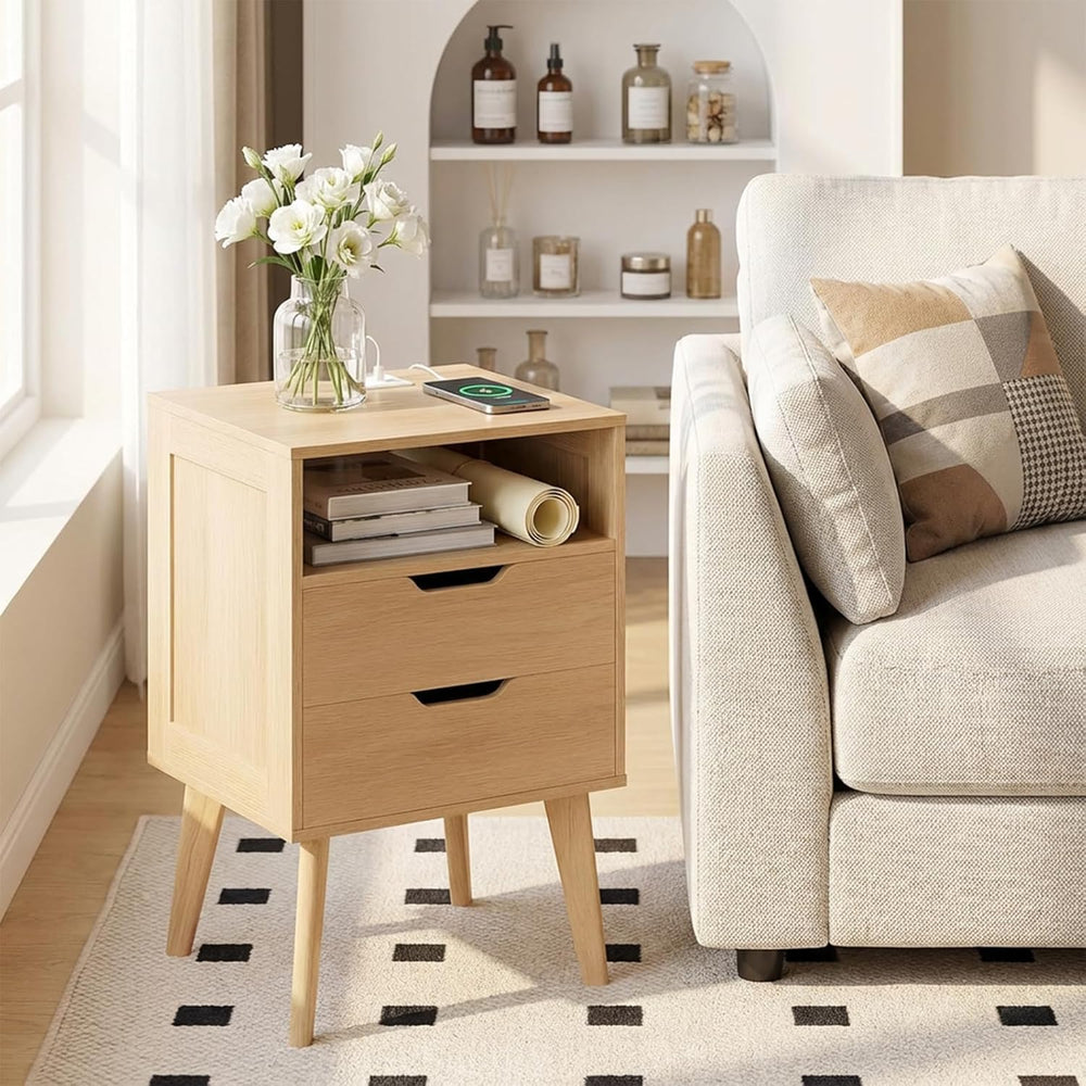 MAHANCRIS Nightstand with Charging Station and Modern Bedside Table Bundle, N...