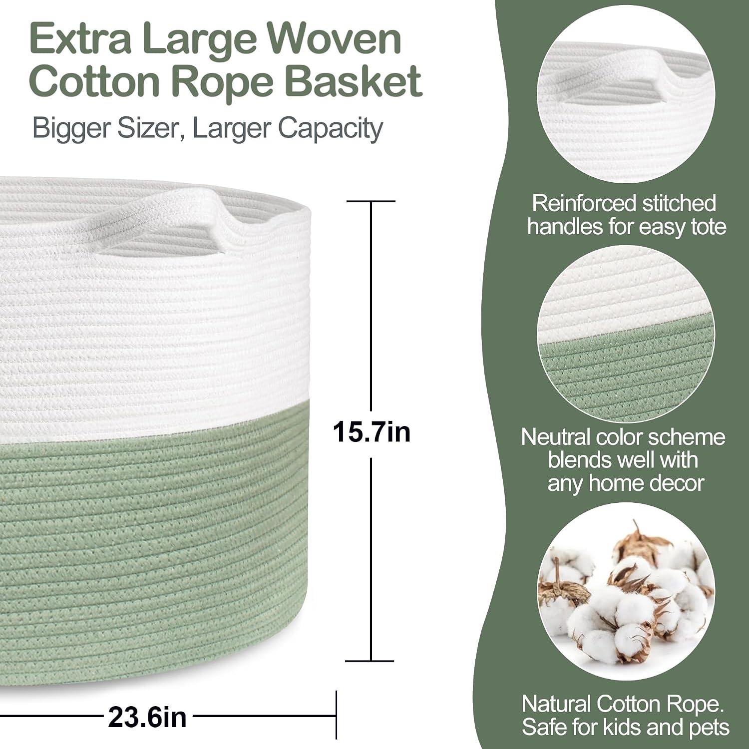 MEGASKET 115L Extra Large Blanket Basket, Kids Dog Toy Storage Bin Box, Nursery Baby Toddler Toy Organizer, Soft Cotton Rope Woven Bin, XXXL Jumbo Basket for Blankets for Living Room, 23.6"x15.7"