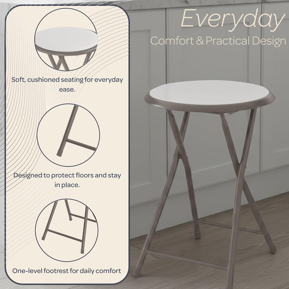 Lavish Home Portable Folding Stool with Backless Seat Set of 2, White, 18”